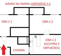 Proposal for changing the layout of a 3-room apartment with a combined kitchen and living room.