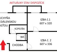 Floor plan of a 3-room apartment with a kitchen, bathroom, and separate toilet.