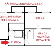 Floor plan of a proposed layout change for a 3-room apartment with a room, wardrobe, and hallway.
