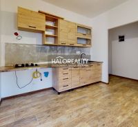 Kitchen unit with wood decor in a studio apartment, floor with wood decor.