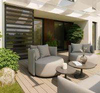 The terrace of a 4-room apartment on Suchoňova Street in Poprad with comfortable seating and decorations.