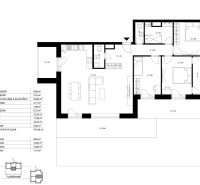 Interior plan of a 4-room apartment with a living room, kitchen, and two bathrooms.