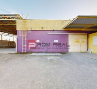 Warehouses and halls on Závodná Street, in Bratislava II, with an access area and a container.