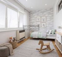 Children's room in a 3-room apartment with a decorative wall and a wooden decor floor.