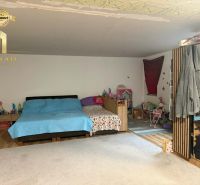 A room in a family house with a wooden decor floor, children's toys, and a bed.