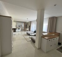 Spacious living area with kitchen and comfortable seating in a family house.