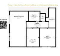 Floor plan of a 3-room apartment with a kitchen, living room, bedroom, and children's room.