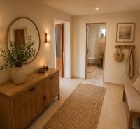 A hallway in a family house with wooden decor and a cozy atmosphere.