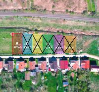 Aerial view of plots - housing in Hodejov, divided into individual parcels.