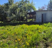 Gardens on Vodná Street in Nitra with a lawn and a small building.