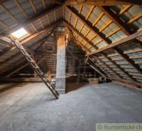 Ceiling with wooden beams and stairs, Family house Kriváň.