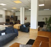 Commercial spaces with sofas in various colors and arrangements, surrounded by houseplants.