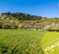 Recreational plots in Horné Hámre, surrounded by forests and blooming trees under a clear sky.