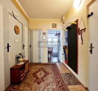 A hallway with carpet and entrance to the kitchen in a 2-room apartment.
