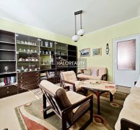 Living room in a two-room apartment with a sofa, armchairs, and a large bookshelf.