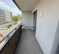 A balcony with a view of Galvaniho Street in Bratislava II, at a 2-room apartment.