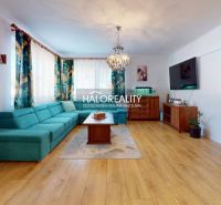Living room in a family house with a wooden decor floor and a turquoise sofa.