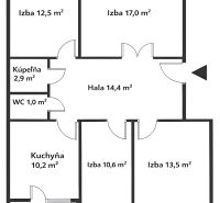 Floor plan of a 4-room apartment with a loggia, kitchen, bathroom, and hall, totaling 82.1 m².