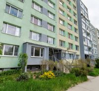 Apartment building on Galaktická Street in Košice, Nad jazerom district, surrounded by greenery.