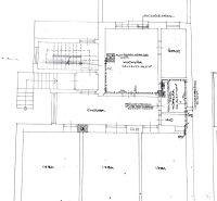 Ground floor plan of a family house with rooms: kitchen, pantry, rooms, hallway, WC.