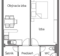 Floor plan of a 2-room apartment with a walk-in closet, living room, and separate toilet.