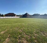 A residential plot in Pozba with a grassy area and surrounding houses.