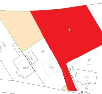 Cadastral map of residential plots in Pozba with the parcel marked.
