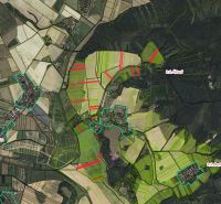 Aerial view of agricultural and forest lands around Šávôle, marked in different colors.
