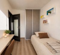 A single room in a 3-room apartment with a wooden decor floor.