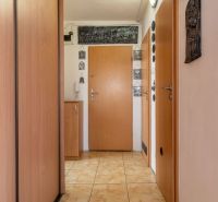 A hallway with a closet and tiles in a 4-room apartment.