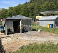 Metal garages and a washing center in the garden in Brezová pod Bradlom, surrounded by nature.