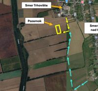 Aerial view of recreational lands near Trhovište, between fields and the Ondava River.
