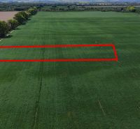 Recreational plots in Trhovište with a large green field and red marking.