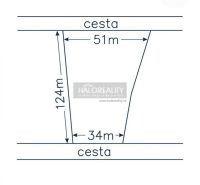 Plot of land - housing in Trenčianske Mitice shows dimensions of 51m x 124m x 34m.