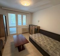 Studio apartment with a bed, coffee table, wardrobe, and floor with a wooden decor.