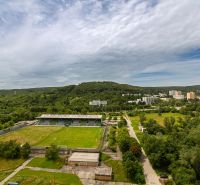 View of the stadium and greenery from an altitude in Bratislava - Dúbravka, Polianky.