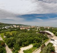 View of greenery and buildings in Bratislava in Dúbravka on Polianky Street.