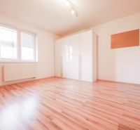 A room in a family house with a wooden decor floor and a wardrobe.