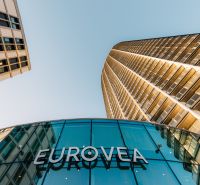 View of the Eurovea building on Pribinova in Bratislava, facade and glass construction.