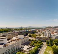 Panorama of Bratislava - the Old Town from Landererova Street with a view of the Danube and the castle.