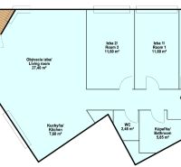 Floor plan of a 4-room apartment with a loggia and kitchen, showing the layout of the rooms.