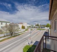 View from the balcony, J.Kollára 1, Nové Mesto nad Váhom, overlooking the road and roundabout.