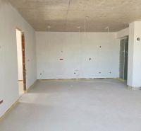 A room in a 3-room apartment with a concrete ceiling and bare walls.