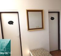 A door in a family house labeled toilet with a mirror on the wall.