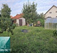 A garden with fruit trees and a greenhouse by a family house on a street in Tureň.