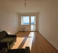 Living room in a 4-room apartment with a wooden decor floor and sofas.