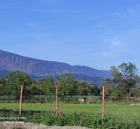 Mountain scenery with a view of the land - housing in Príbovce surrounded by green trees.