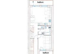 Floor plan of a 4-room apartment with a balcony, showing the layout of rooms and furnishings.