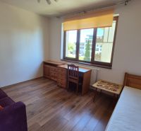 A room in a recreational apartment with a sofa, bed, desk, and wooden decor flooring.
