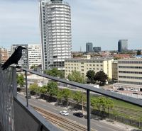 View from the balcony of a 2-room apartment on Račianska Street in BAIII with a panorama of the city.